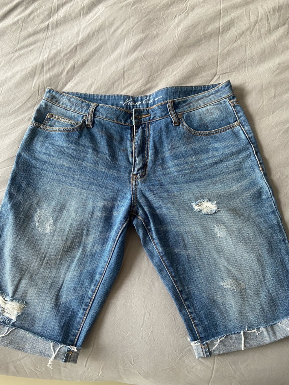 Kenneth Cole New York Blue Distressed Denim Shorts
